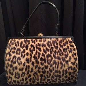 Vintage faux leopard fur Kelly bag